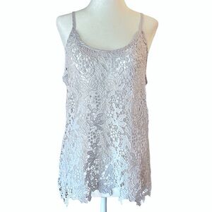 Zara Trafaluc Flowy Dainty Crochet Floral Lace Cami Tank Top Gray Blue Medium